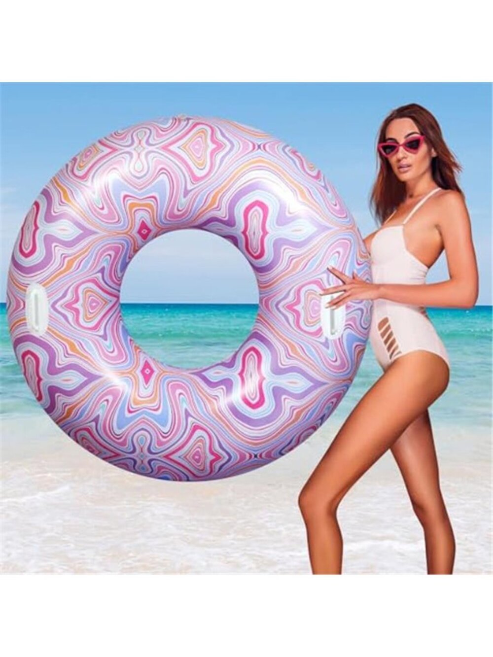 Pink Ripple Inflatable Pool Float Ring Adult Swim Tube 42 Inch Beach Lake